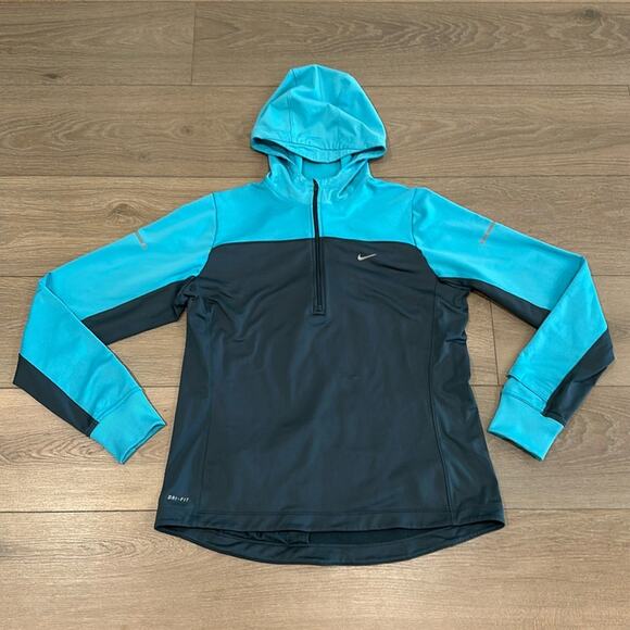 NIKE Gray Blue Dri-Fit Half-Zip Fleece Pullover Running Active Hoodie Size Large - Picture 2 of 13